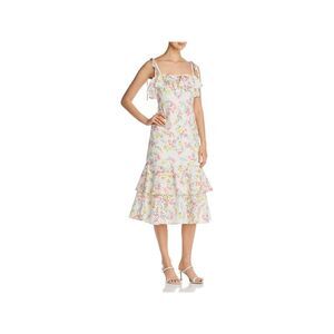 YUMI KIM Womens Beige Spaghetti Strap Square Neck Midi Party Fit + Flare Dress 6